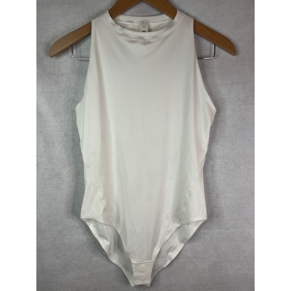 Lululemon M Wundermost Ultra-Soft Nulu High-Neck Sleeveless Bodysuit Color-Bone